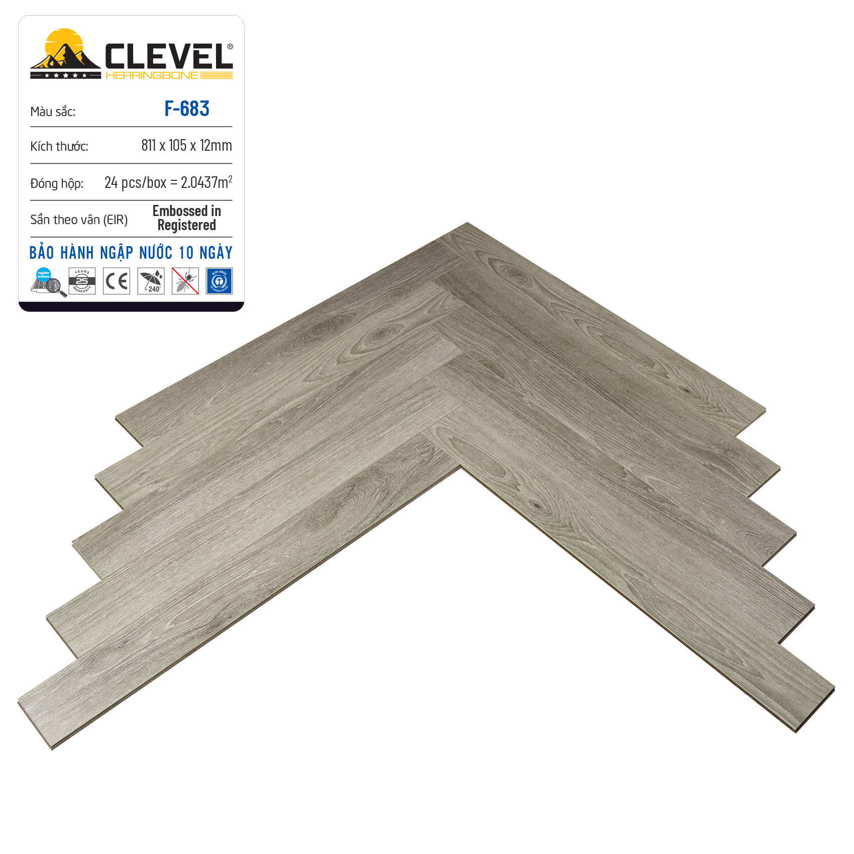Sàn gỗ CLEVER sần theo vân F-683